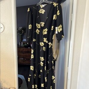 Bar III Black Dress with Yellow Floral Print